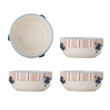 Set 4 boluri din ceramică pictate manual, roz, D13,5×H6 cm, 295 ml, „Carry Bowl"