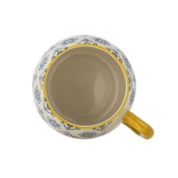 Set 4 căni din ceramică bej cu model floral albastru pictat manual și toartă galbenă, 400 ml, 10×8,5 cm, „Wrenna" - Img 2