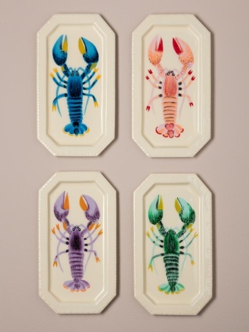 Set 4 tăvițe din metal cu homari colorați, 22×12 cm - Img 2