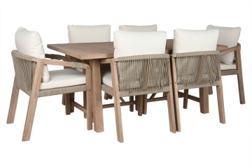 Set dining exterior din lemn de acacia, masă și 5 scaune cu perne și frânghie împletită, 6 piese, finisaj natural, „Roda” - Img 3