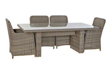 Set dining exterior din metal și sticlă, masă + 5 scaune, polirattan și stofă - Img 11
