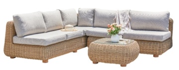 Set lounge exterior colțar 5 locuri din rattan sintetic și aluminiu cu măsuță și perne incluse, „Corner” - Img 2