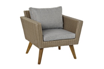 Set lounge exterior din rattan sintetic și structură din lemn și oțel cu canapea, 2 fotolii, masă și perne, finisaj bej-gri, „Zahara - Img 6