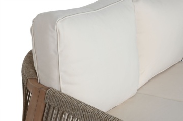 Set lounge exterior premium din lemn de acacia cu frânghie împletită, canapea, 2 fotolii și măsuță cu perne din stofă, „Capri” - Img 6