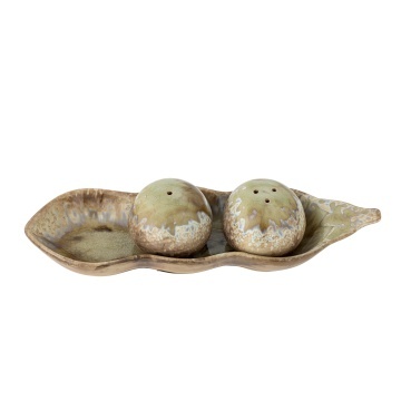 Set solniță și piperniță vintage din ceramică bej cu suport, 26x6x8 cm, „Kayo" - Img 2