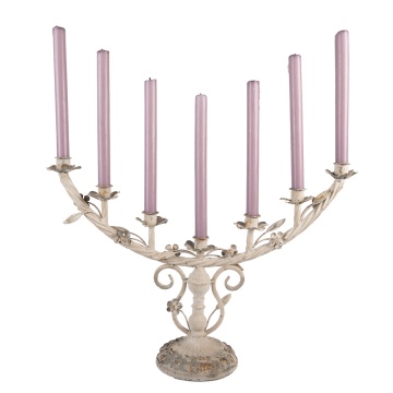 Sfesnic 7 lumanari, alb, din metal, cu aspect vintage, 58x16x37 cm - Img 2