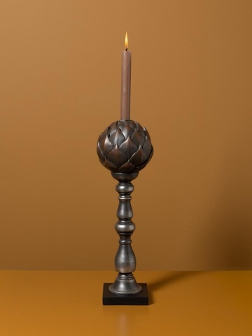 Sfeșnic din rășină cu glob decorativ în formă de anghinare sculptată, auriu-argintiu, finisaj patinat negru, 42,5×13 cm, „Artichoke" - Img 4