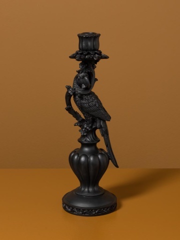 Sfeșnic din rășină cu papagal pe piedestal sculptat, negru antichizat-auriu, finisaj patinat, 33,5×11 cm, „Perroquet" - Img 8