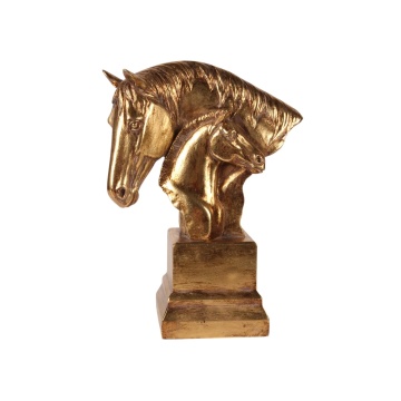 Statuetă decorativă din polirășină, auriu, două capete de cal, 30 x 23 x 11,5 cm, „Pollux”