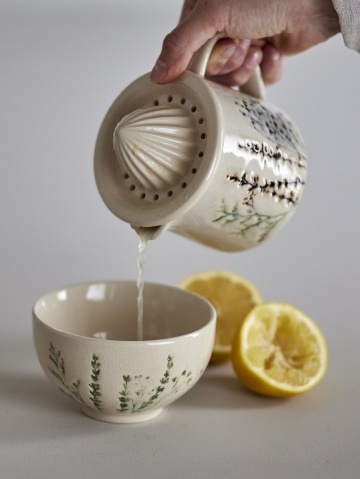 Storcător de lămâi din ceramică cu motive botanice, L14,5×H14×W10 cm, natural, „Bea" - Img 4