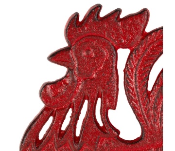 Suport din fontă roșu pentru vase fierbinți „Coq Basse-Cour”, model cocoș, 18,5 x 19,5 cm - Img 2