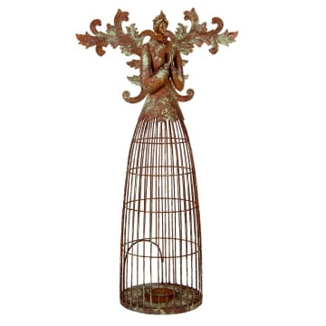 Suport lumanare, auriu, din metal, 29x17x58 cm, aspect vintage, Angel