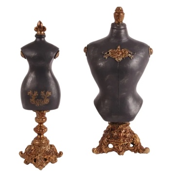 Suport pentru bijuterii din polirășină, negru, bust de manechin pe soclu baroc auriu, finisaj antichizat, 45 x 22 x 18 cm, „Cabaret” - Img 5