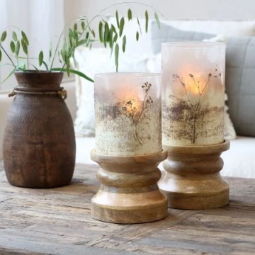 Suport pentru lumânare cu decor din flori uscate, H28 cm, "Antique Mocca" - Img 2
