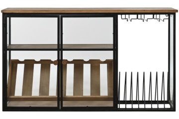 Suport pentru sticle din metal, lemn și sticlă, 102x32x60 cm, finisaj natural/negru - Img 9