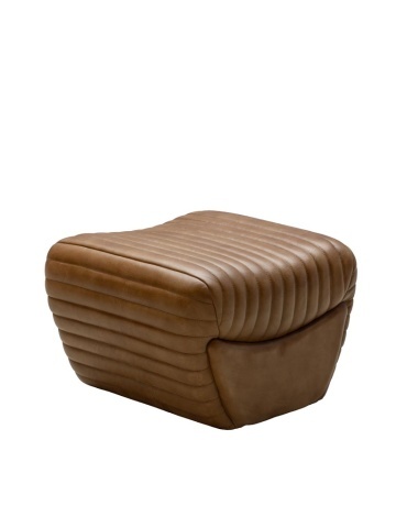 Taburet din piele maro antichizat, formă rotunjită, cu model în relief, 34×46×46 cm, „Aston"