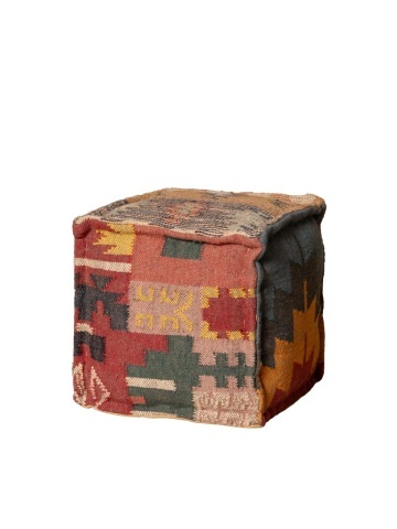 Taburet vintage din bumbac și lână, multicolor, formă cubică, 45,5×45,5×45,5 cm, „Tikana"