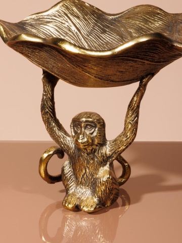 Tava decorativă, aurie, din aluminiu, H30 cm, Monkey - Img 6
