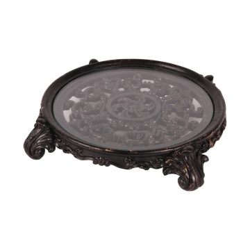 Tavă decorativă rotundă din polirășină și sticlă, negru, 5 x 29 cm, „Rivage”