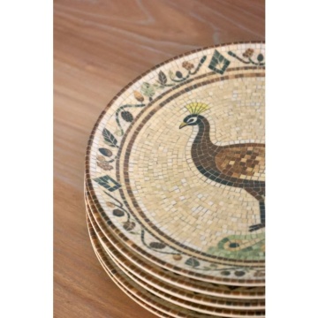 Tavă pentru servire din ceramică cu model mozaic și motiv păun, H2,8/D26,5 cm, bej & mocca, „Chartres” - Img 4