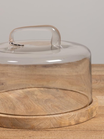 Tava rotunda din lemn de mango, cu capac din sticla, D26cm, Artisan - Img 3