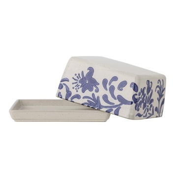 Untieră din ceramică albastră, decorată manual cu motiv floral, „Petunia", 14 x 12 x 7 cm - Img 3