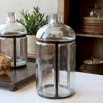 Vas decorativ din sticlă transparentă vintage, cu decor alamă antichizată, 38x18 cm, „Old French" - Img 2