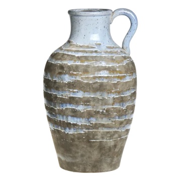 Vază decorativă cu mâner, stil rustic artizanal, culoare naturală teracotă, din ceramică, „Aurelia”