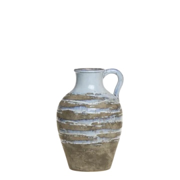 Vază decorativă cu mâner, stil rustic artizanal, culoare naturală teracotă, din ceramică, „Aurelia”