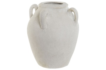 Vază decorativă cu mâner, stil rustic modern, culoare alb, din stoneware, „Stoneware”