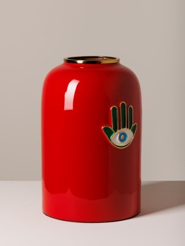 Vaza decorativa, cu pictura Hamsa, din metal si alama, Funkie - Img 4