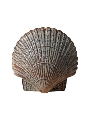 Vaza decorativa gri din ceramica in forma de scoica Pecten
