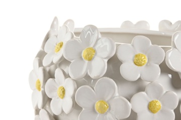 Vază decorativă margarete alb cu accente galbene din ceramică, "Marguerite" - Img 3