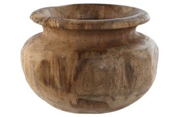Vază decorativă tip bol, stil natural rustic, culoare natur, din lemn de tec, „Teak”