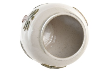 Vază decorativă tropical pictată manual alb cu accente maro și verde din ceramică , "Palmira" - Img 4