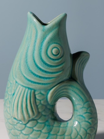Vaza verde, din ceramica, forma de peste, H20cm Stone - Img 4