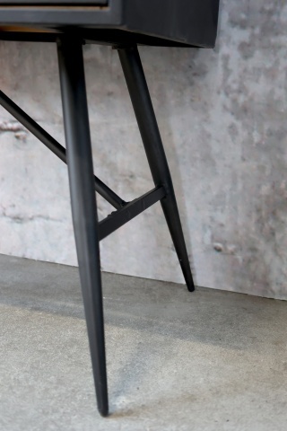 Vitrină bar din metal și lemn reciclat, rastel pentru sticle, suport pahare, finisaj negru antichizat, 170×65×36,5 cm, „Fonderie" - Img 8