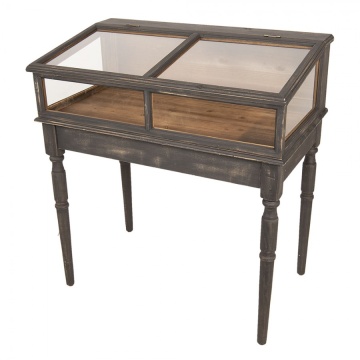 Vitrină vintage French Country din lemn, gri, cu capac vitrat rabatabil și picioare strunjite, 85 x 80 x 46 cm, „Véranne” - Img 4