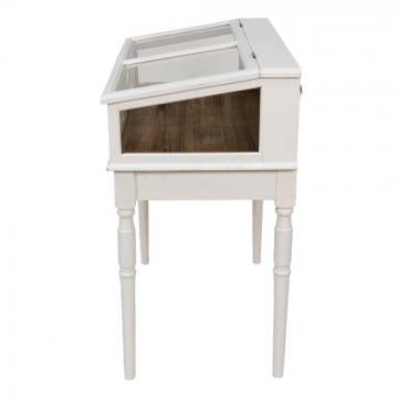 Vitrină vintage shabby chic din lemn, alb, cu capac vitrat rabatabil și picioare strunjite, 85 x 80 x 46 cm, „Véranne” - Img 4