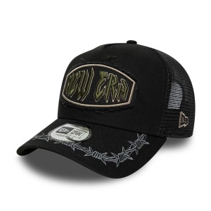 New Era, sapca trucker distressed patch, Negru mat