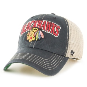 47 Brand, Sapca de bumbac cu logo Chicago Blackhawks si segmente de plasa, Negru