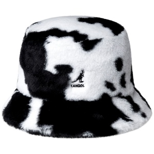 Kangol, palarie bucket faux fur cow, Negru/ Alb