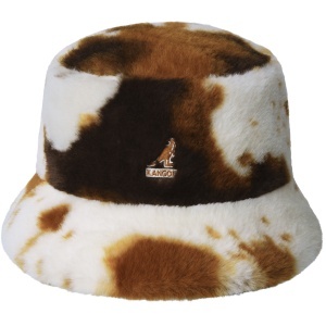 Kangol, palarie bucket faux fur cow, Maro/ Alb