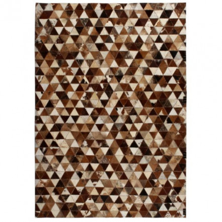 Covor piele naturala, mozaic, 120x170 cm Triunghiuri Maro/alb