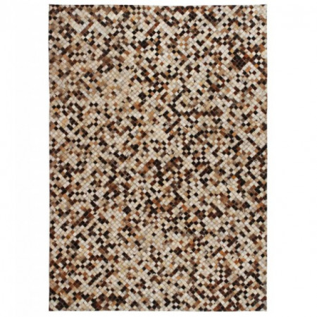 Covor piele naturala, mozaic, 80x150 cm, patrat, maro/alb