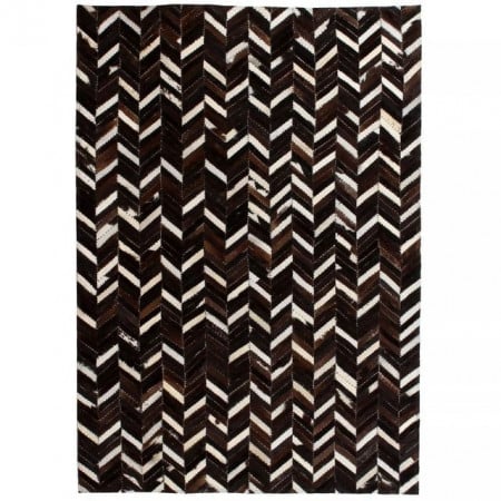 Covor piele naturala, mozaic, 80x150 cm zig-zag Negru/Alb