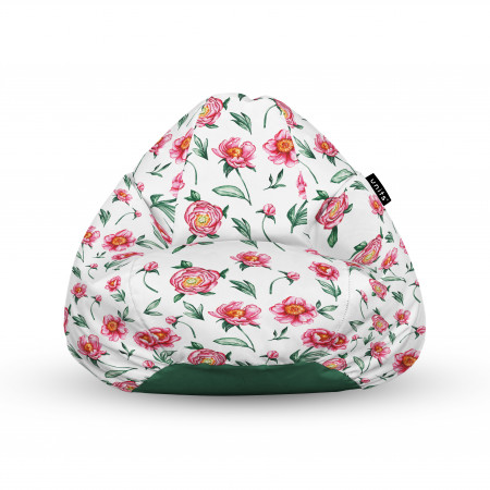 Fotoliu Units Puf (Bean Bags) tip para, impermeabil, cu maner, alb cu flori rosii