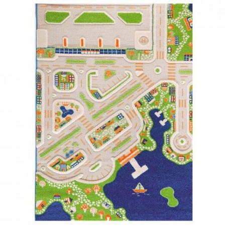 Covor copii 3D interactiv Orasul la mare cu aeroport 134x180cm
