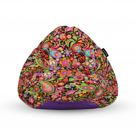 Fotoliu Units Puf (Bean Bags) tip para, impermeabil, cu maner, 100x80x70 cm, hippie peace