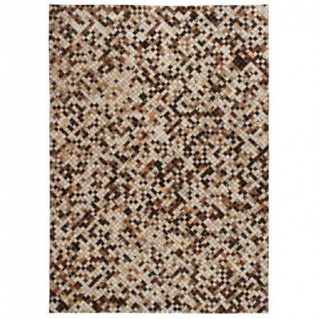 Covor piele naturala, mozaic, 120x170 cm, patrat, maro/alb